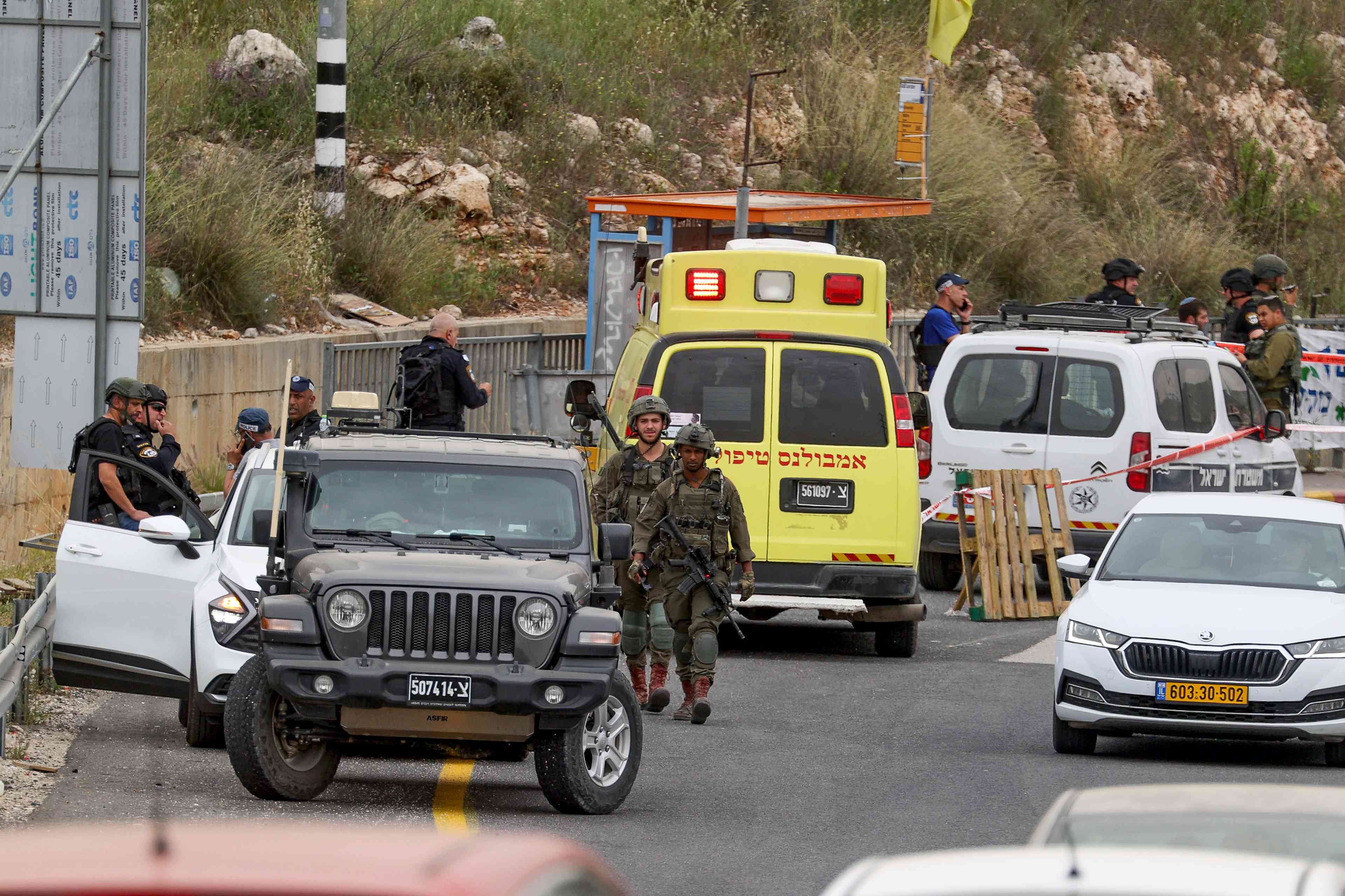 IDF at terrorist attack scene. Illustration. background
