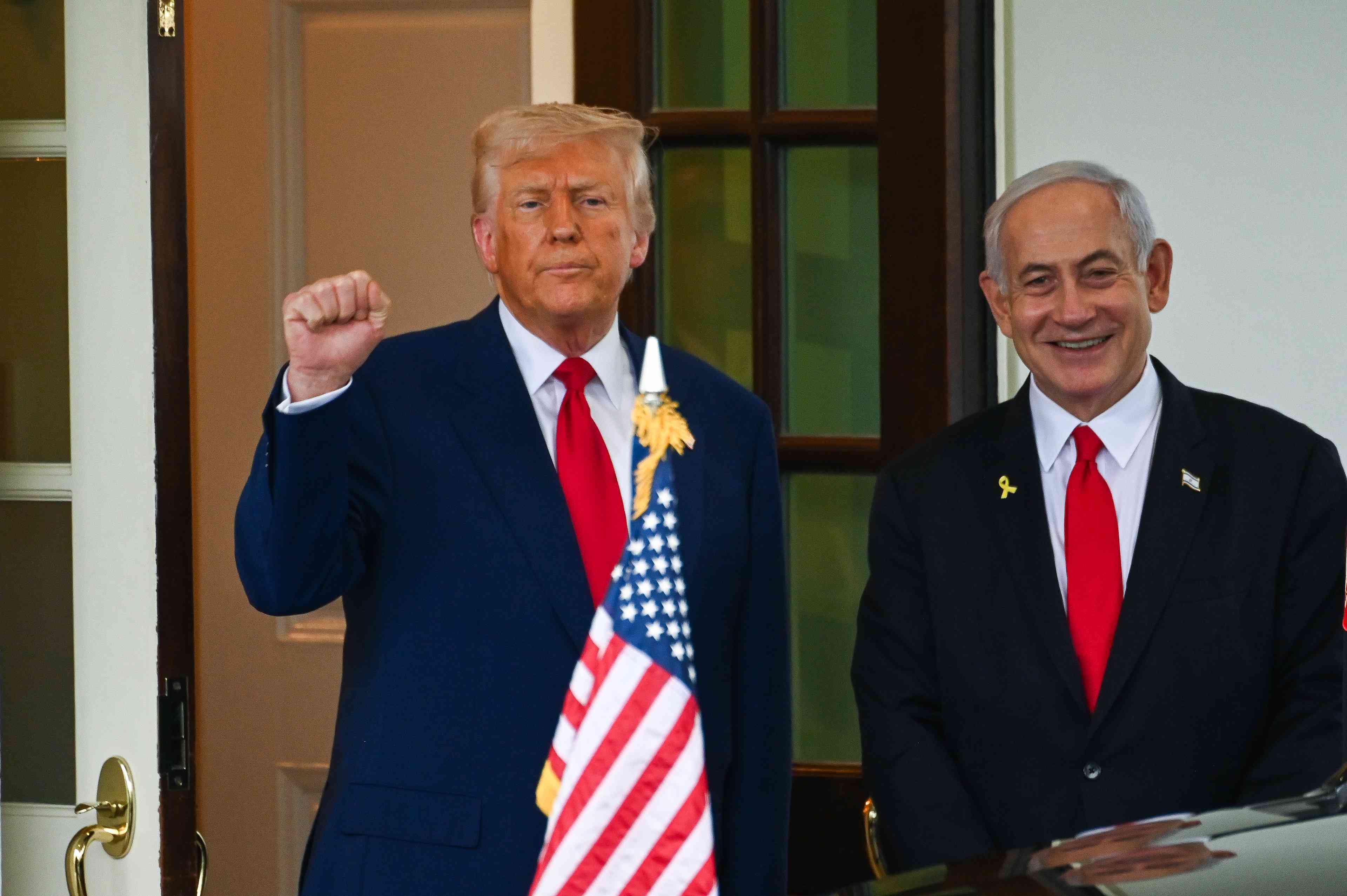 President Donald Trump and Prime Minister Benjamin Netanyahu. background