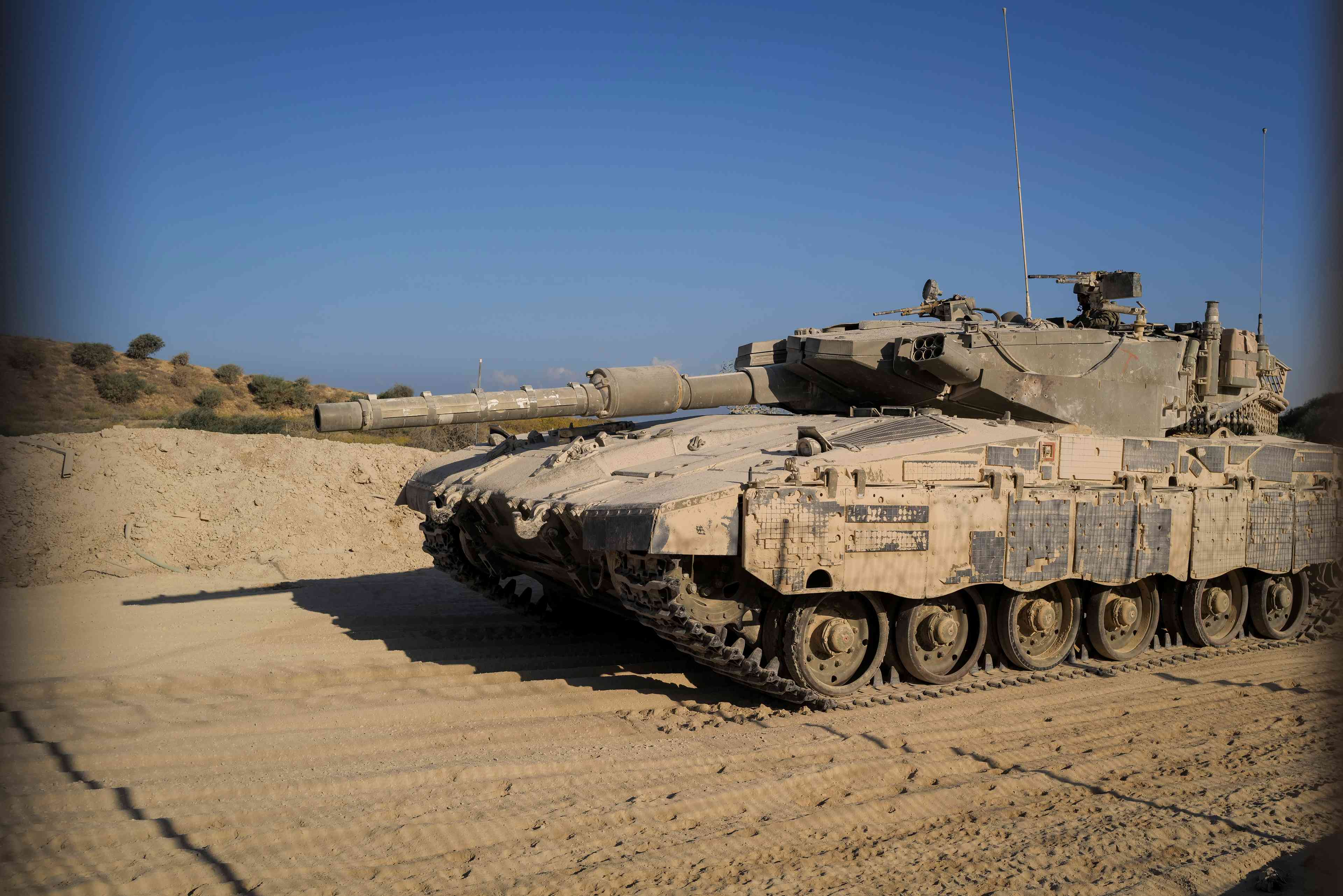IDF tank in the Gaza Strip area. background