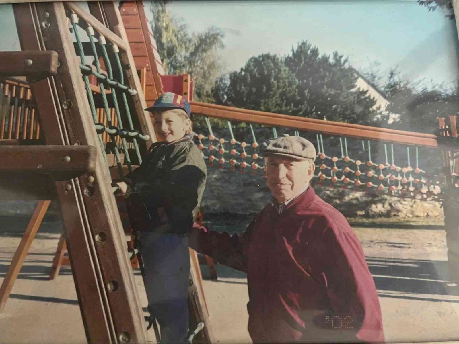His victory: My late grandfather, overjoyed with his grandson, my older brother background