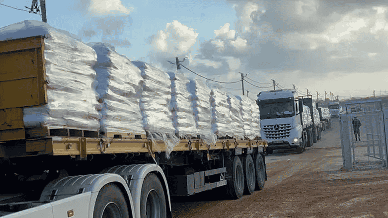 Humanitarean aid trucks background