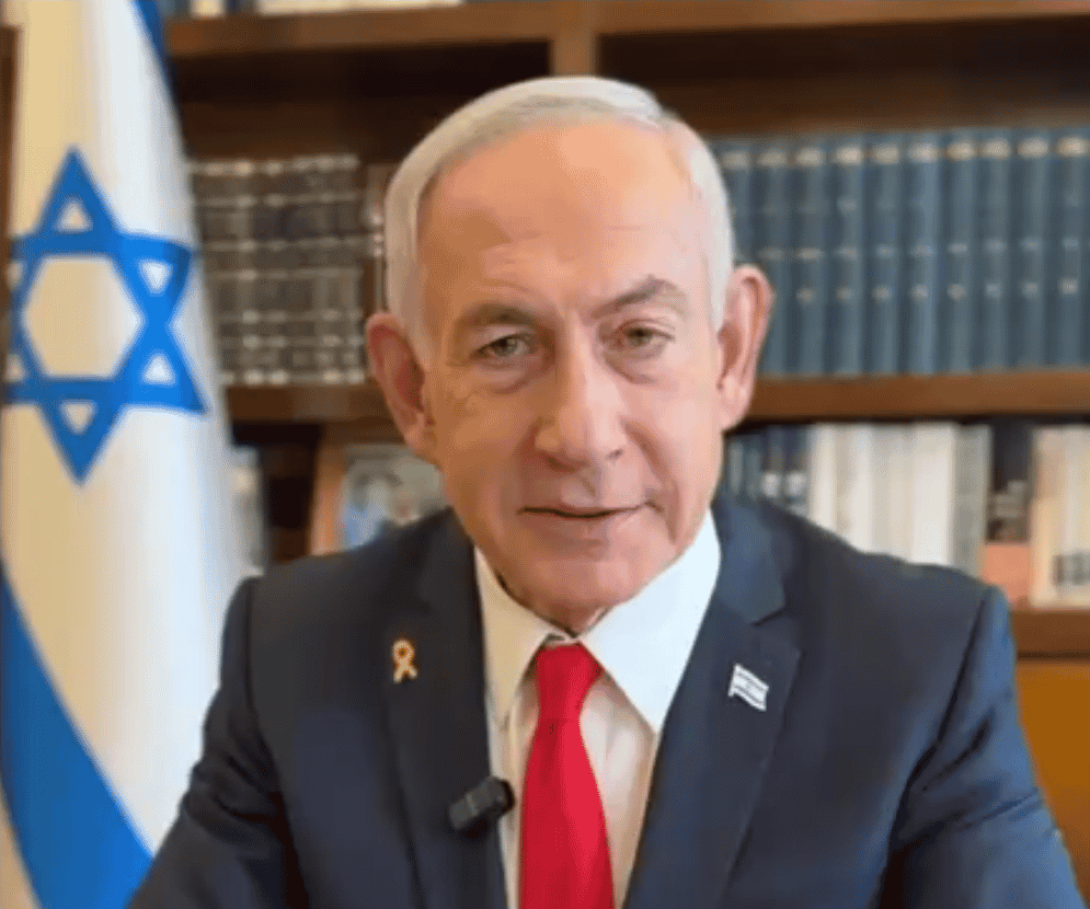 Prime Minister Benjamin Netanyahu. background