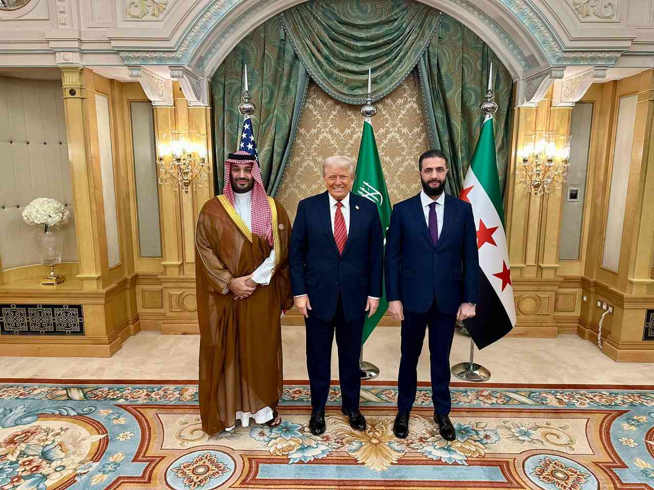 Al- Julani and Donald Trump, 14 May 2025 background
