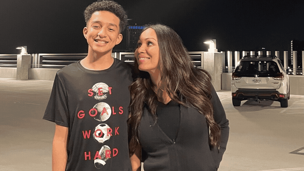 Megan Garcia with her son Sewell Setzer background
