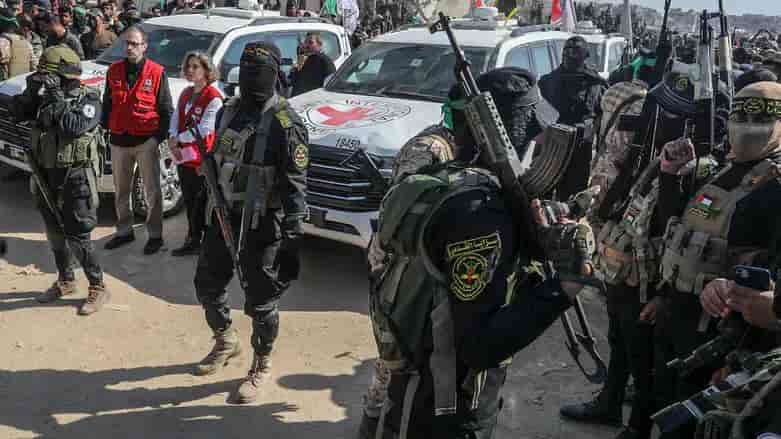 Hamas terrorists during hostage exchange background