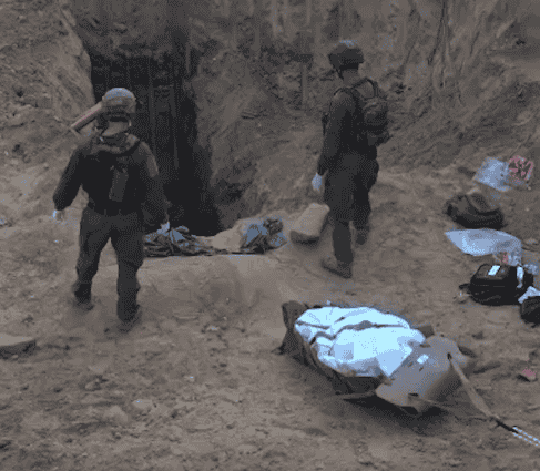 The tunnel entrance where Sinwar's body was located. background