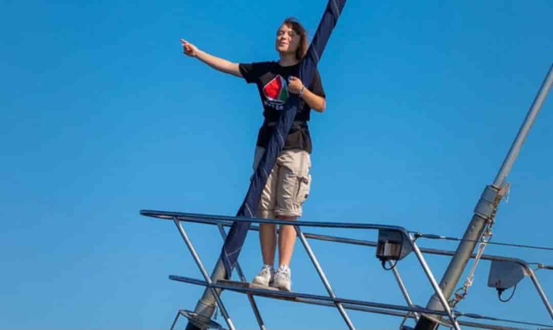 Greta Thunberg on Freedom Flotilla background