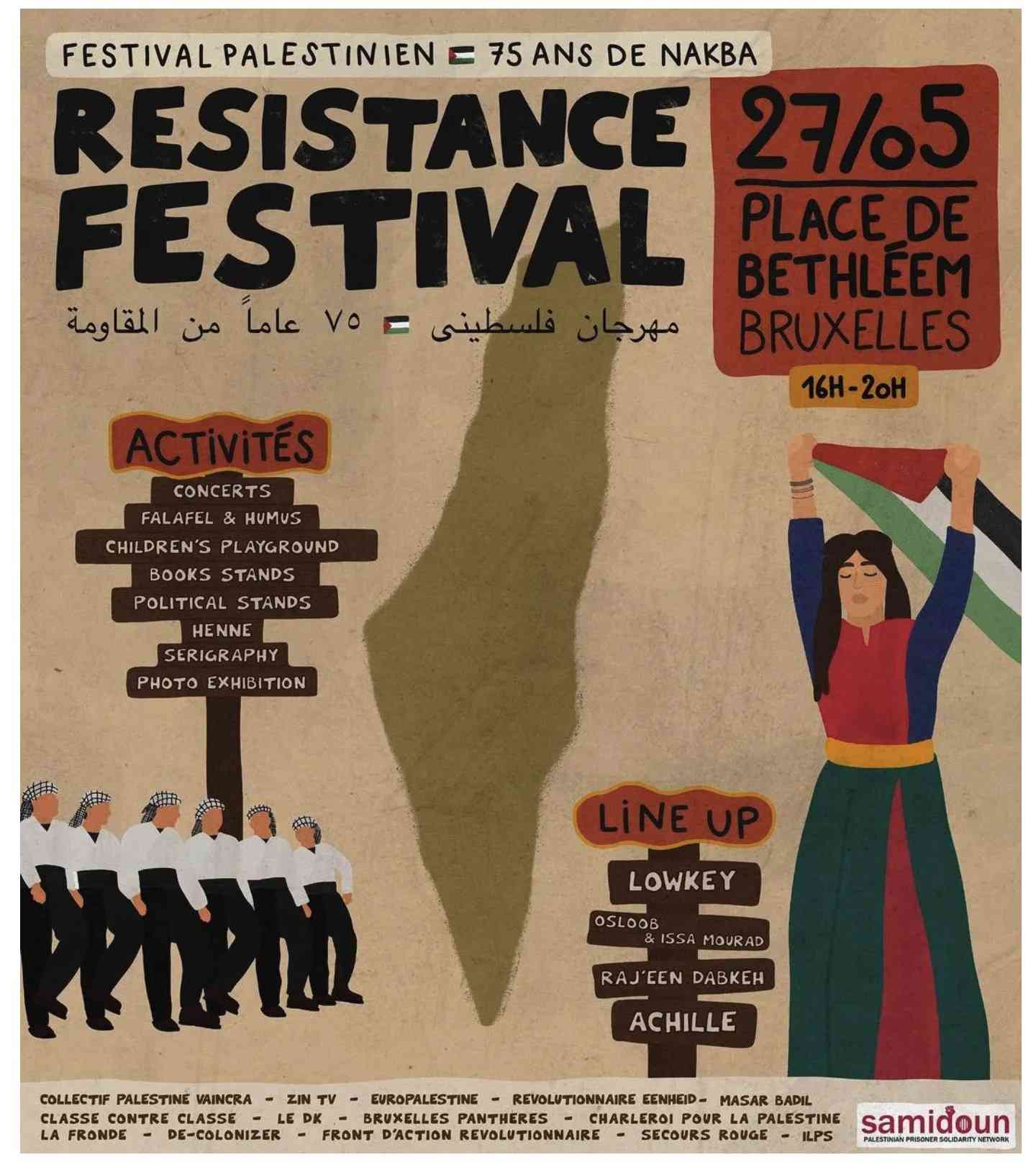 Samidoun sign for their Resistance Festival background