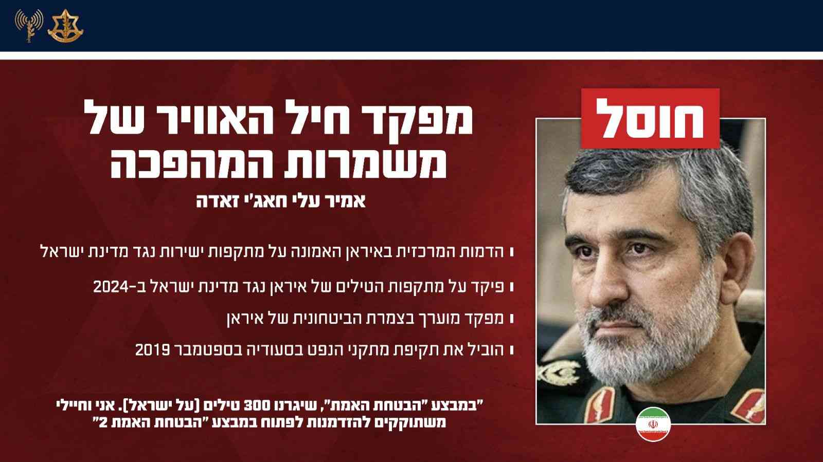 Iranian IRGC Commander killed in IAF strikes background