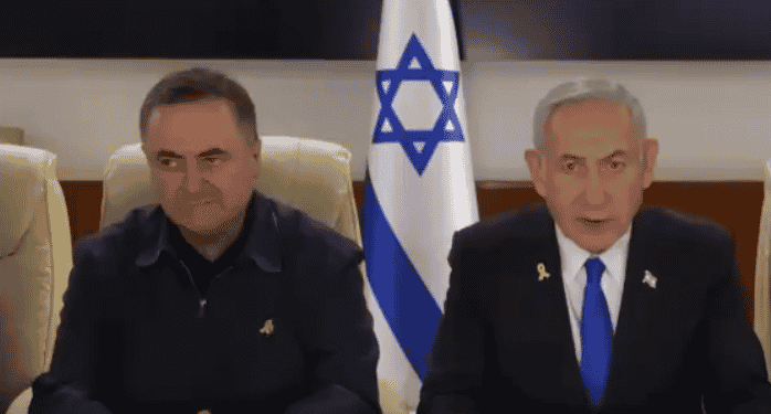 Prime Minister Netanyahu and Defense Minister Katz. background