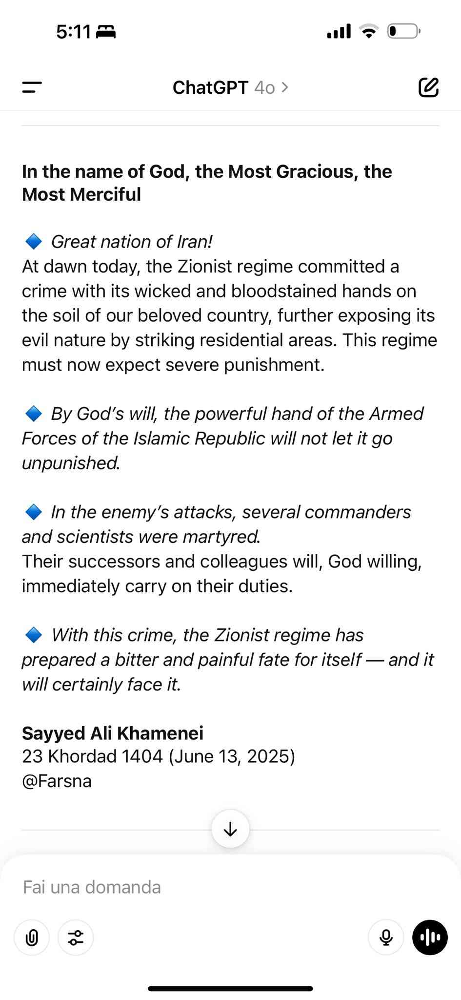 Ali Khamenei's statement. background