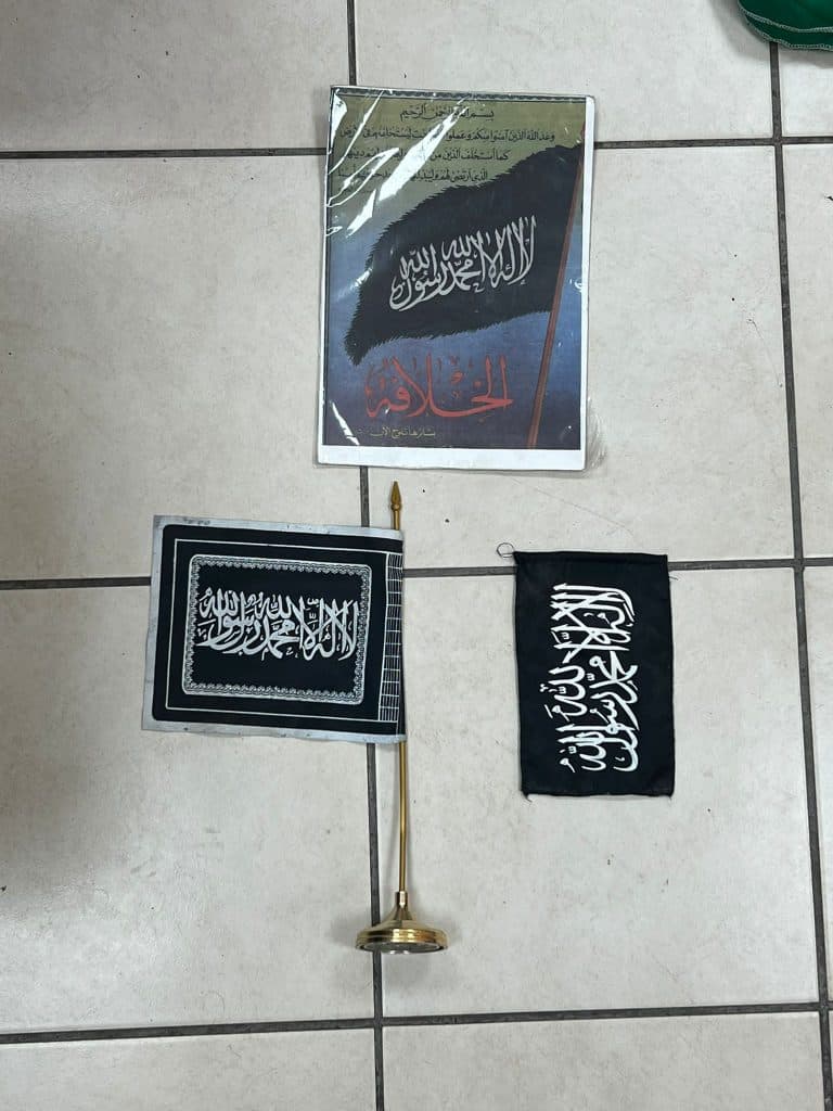ISIS flags seized at the scene ISIS flags seized at the scene