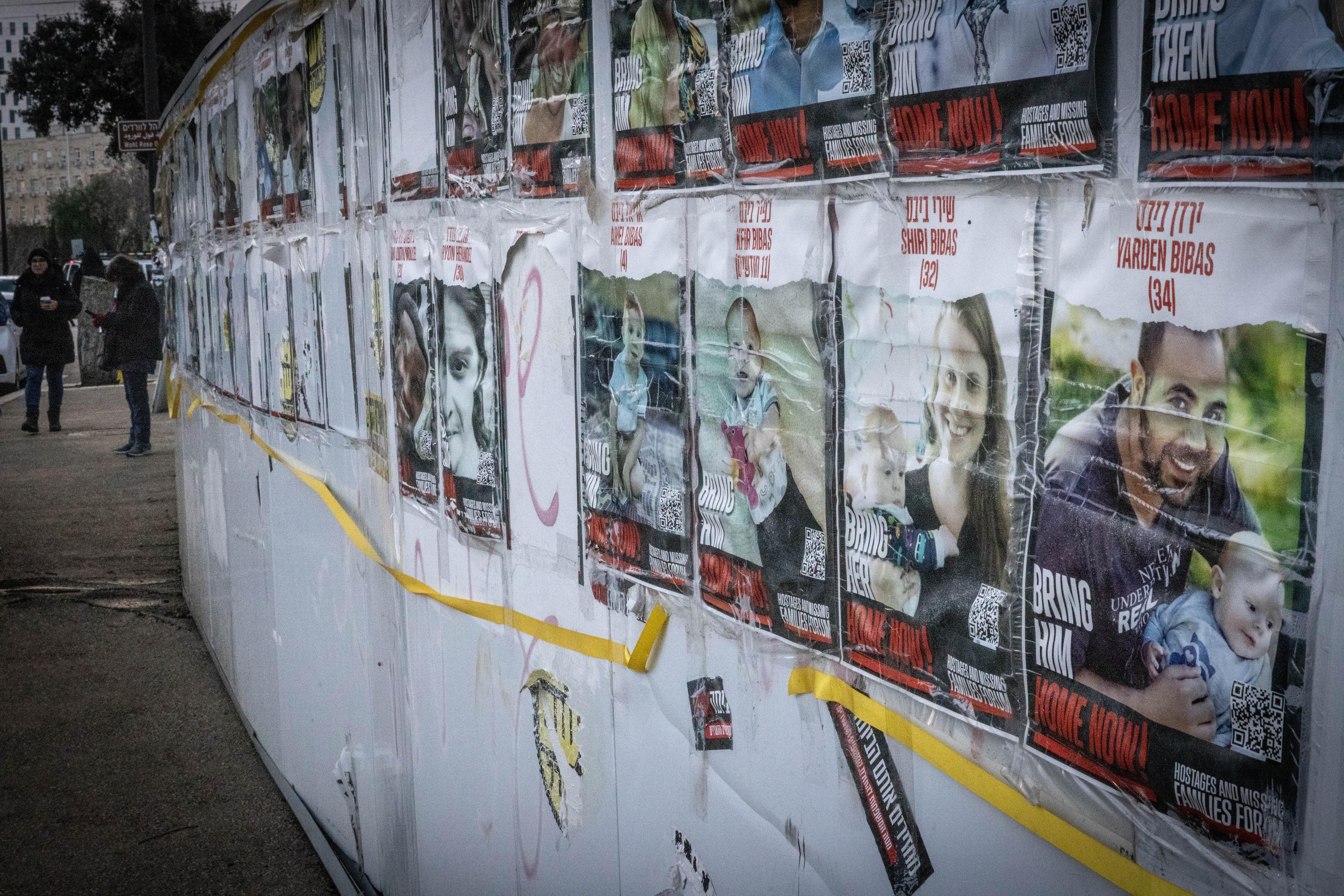 Posters of the hostages.
