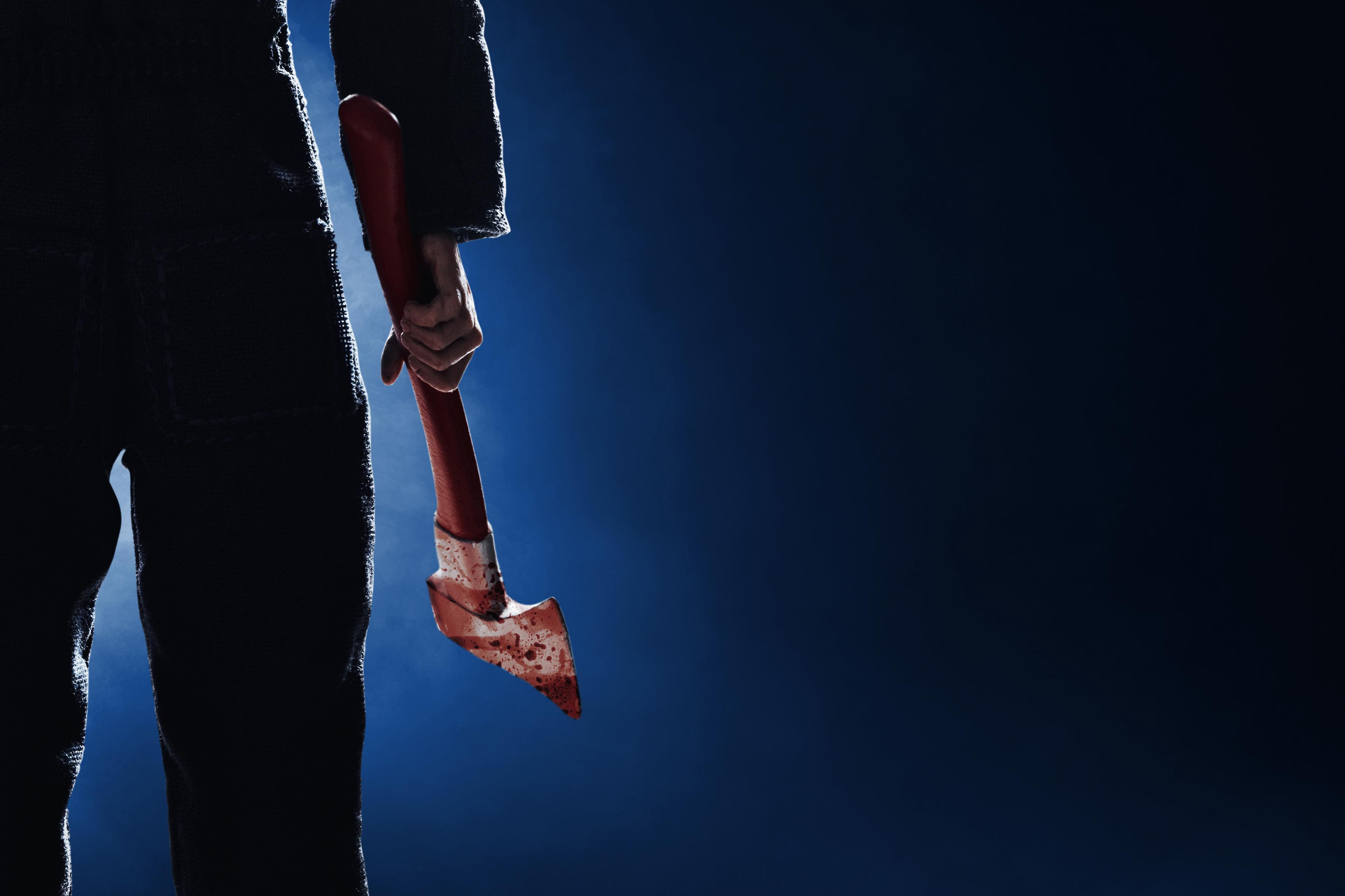Man with bloody ax. Illustration.