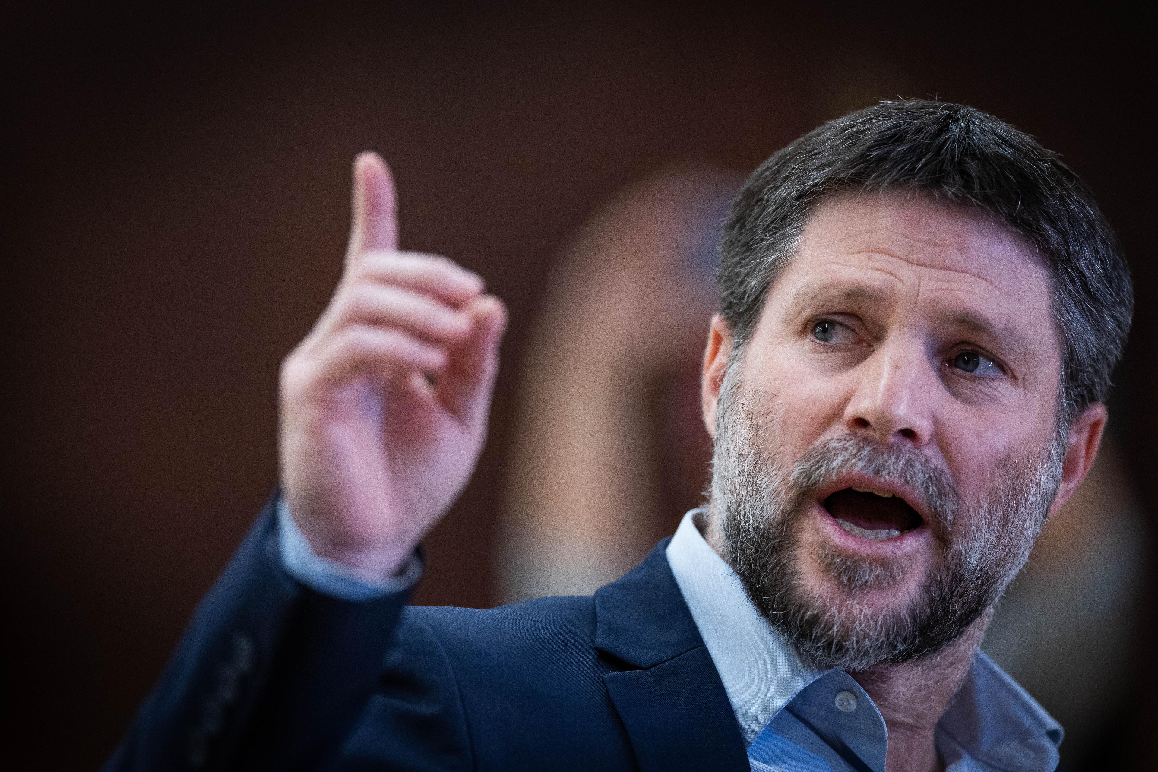 Minister of Finance Bezalel Smotrich holds a press conference at the Knesset in Jerusalem, March 13, 2024. 