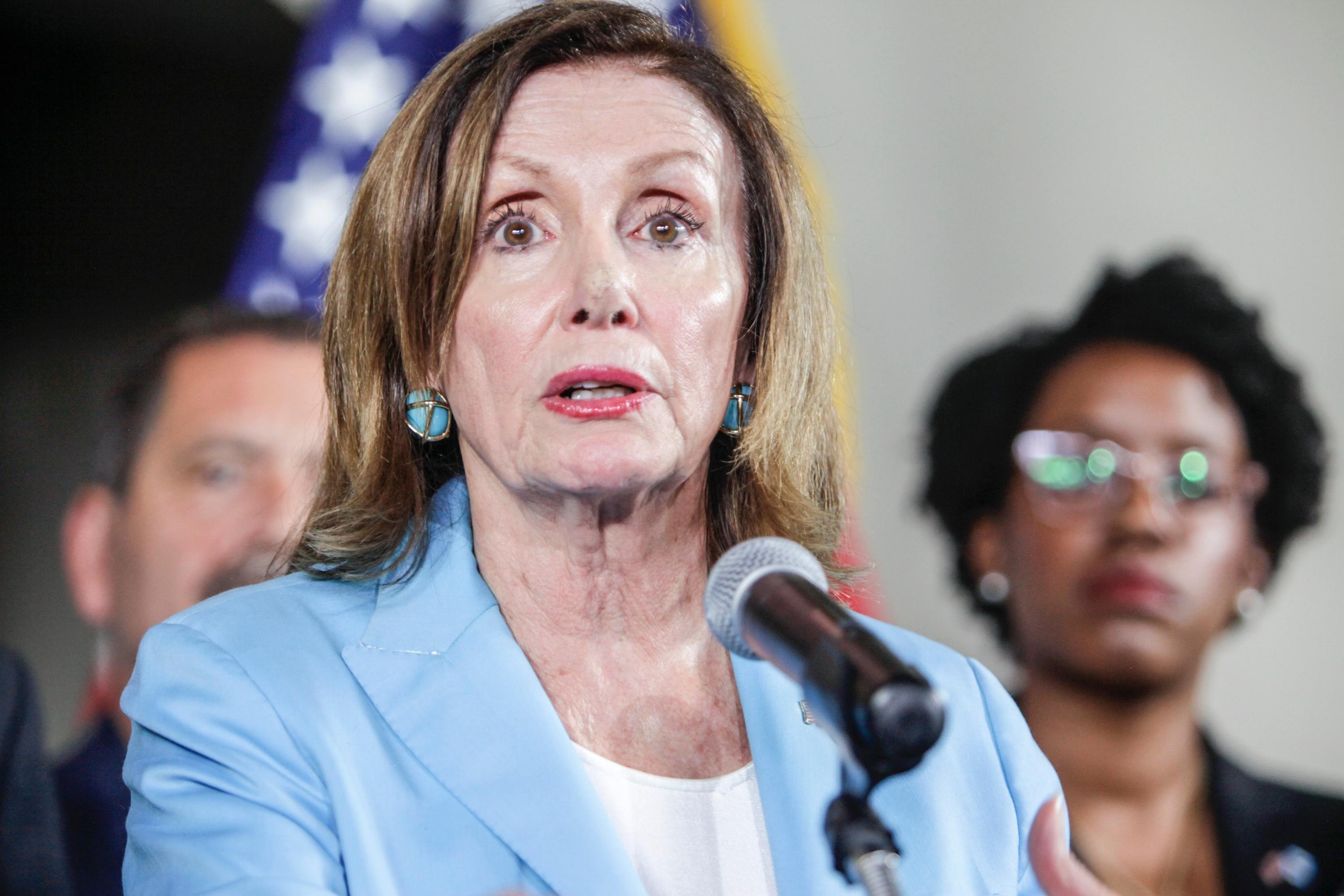 Nancy Pelosi speaks at the Air Force base during her visit to Guatemala in regard to migration policy between Guatemala and the US