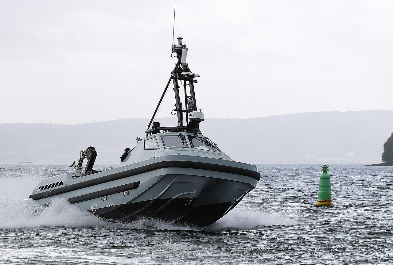 Drone boat or Unmanned Surface Vessel. Illustration.