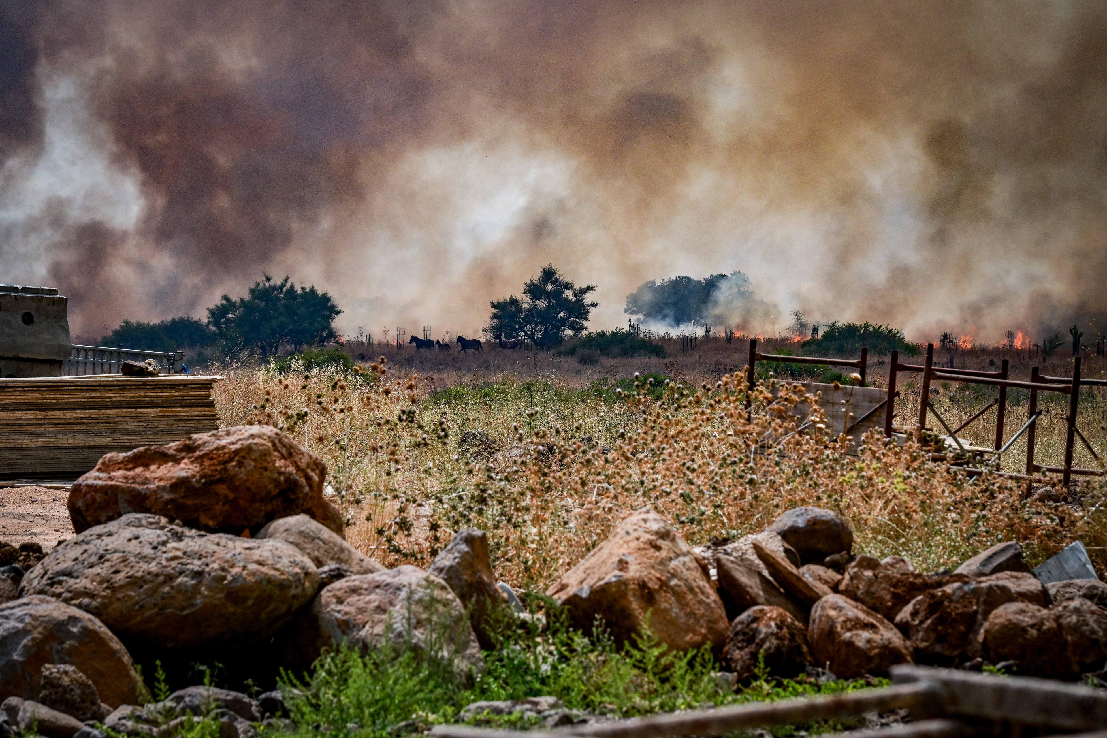 Rockets from Lebanon causing multiple fires in northern Israel.