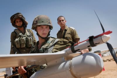 IDF soldiers of the Sky Rider unit, which operates unmanned aerial vehicles, manufactured by Elbit Systems. 