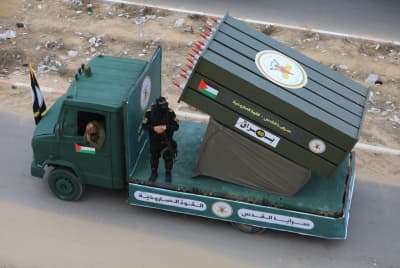 Members of the Al-Quds Brigades, the military wing of the Islamic Jihad movement in Palestine, display new missiles, October 4, 2023. Members of the Al-Quds Brigades, the military wing of the Islamic Jihad movement in Palestine, display new missiles, October 4, 2023.