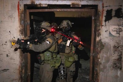 Combat soldiers of the elite IDF Yahalom unit at a training session in the Adam Military training facility.