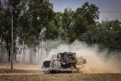 An IDF Caterpillar D9 near the Israeli-Gaza border June 4, 2024. An IDF Caterpillar D9 near the Israeli-Gaza border June 4, 2024.