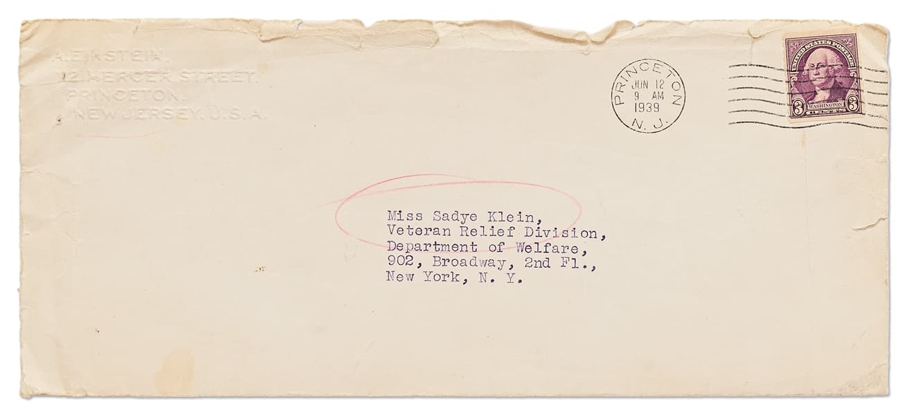 Front of envelope of rare letter penned by Einstein Front of envelope of rare letter penned by Einstein