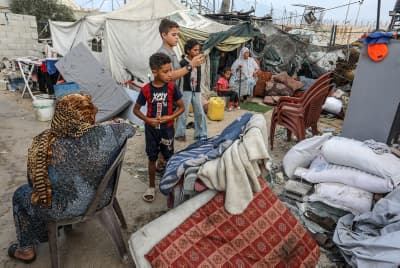 Palestinians from Rafah near Asdaa prison in Khan Yunis, in the southern Gaza Strip, on September 3, 2024 Palestinians from Rafah near Asdaa prison in Khan Yunis, in the southern Gaza Strip, on September 3, 2024