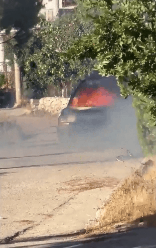 Car destroyed in walkie talkie explosion. Car destroyed in walkie talkie explosion.