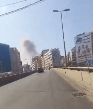 Smoke from Beirut strike. Smoke from Beirut strike.
