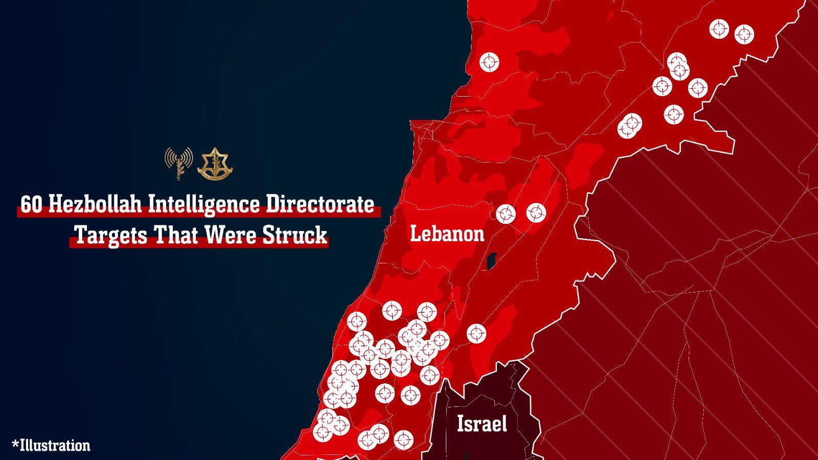 Hezbollah intelligence sites struck by the IDF. Hezbollah intelligence sites struck by the IDF.