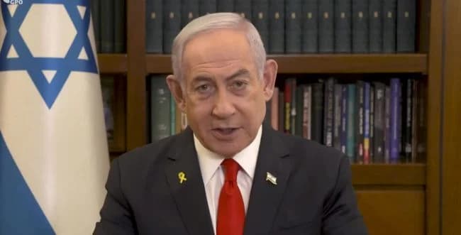 Netanyahu during speech to Iranian people Netanyahu during speech to Iranian people