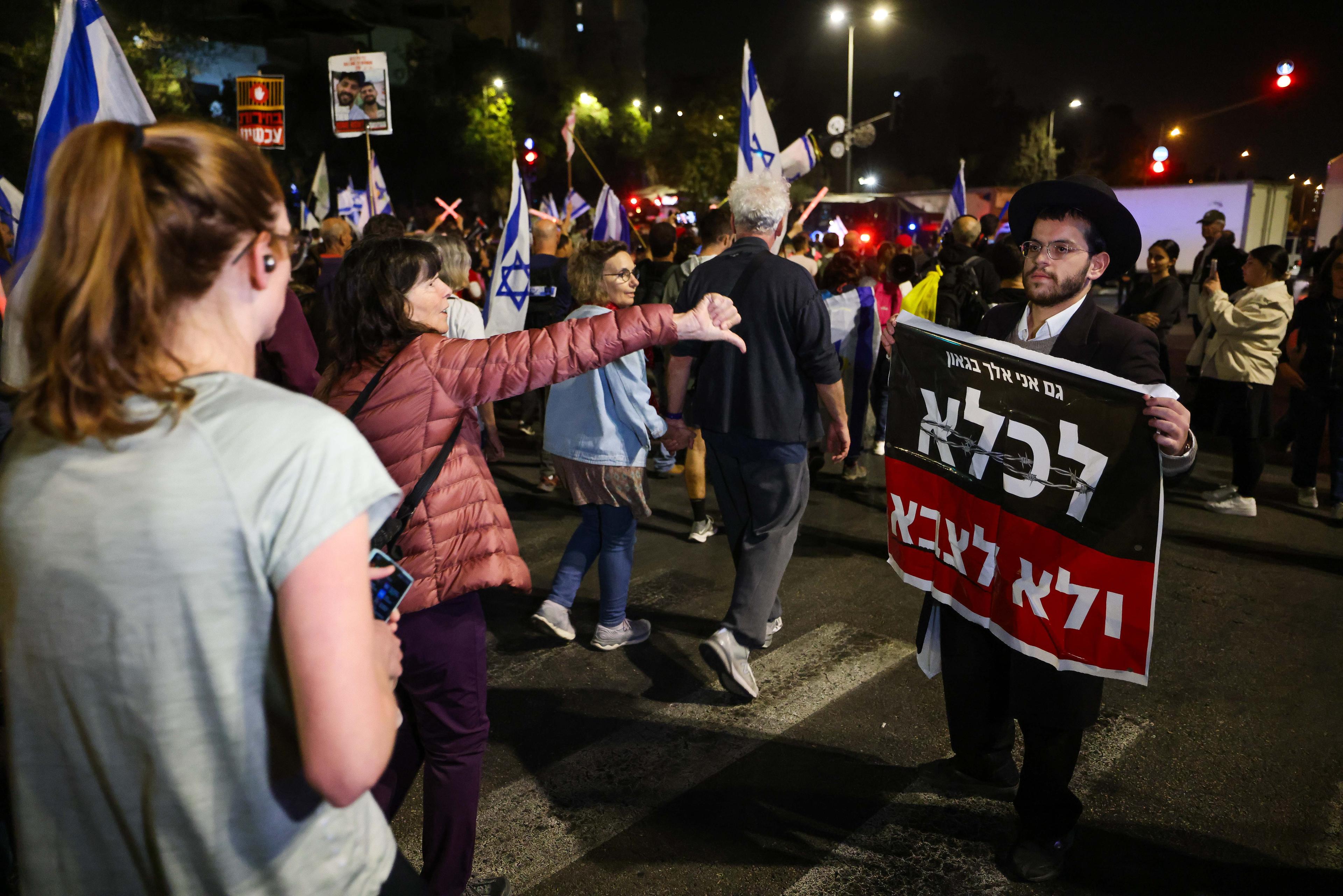 An Ultra orthodox jewish man protest against the drafting of ultra orthodox jews to the Israeli army, Jerusalem, November 6, 2024 An Ultra orthodox jewish man protest against the drafting of ultra orthodox jews to the Israeli army, Jerusalem, November 6, 2024
