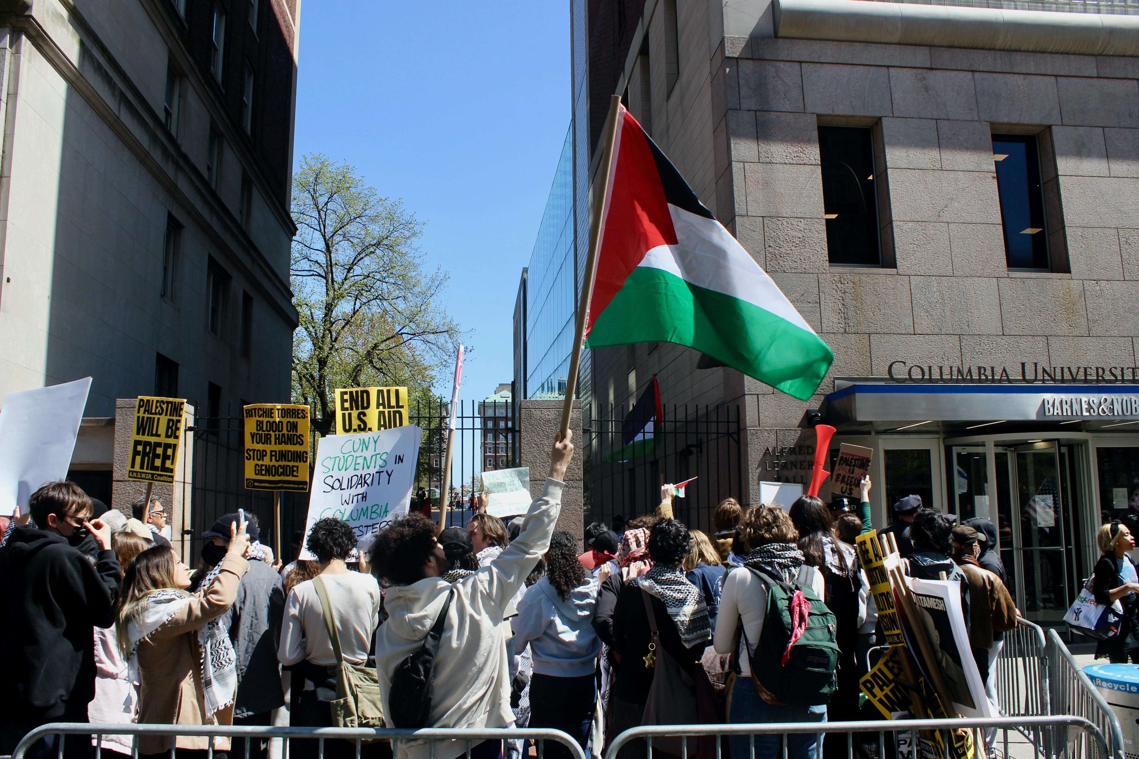 Palestinian protesters outside Columbia University Palestinian protesters outside Columbia University