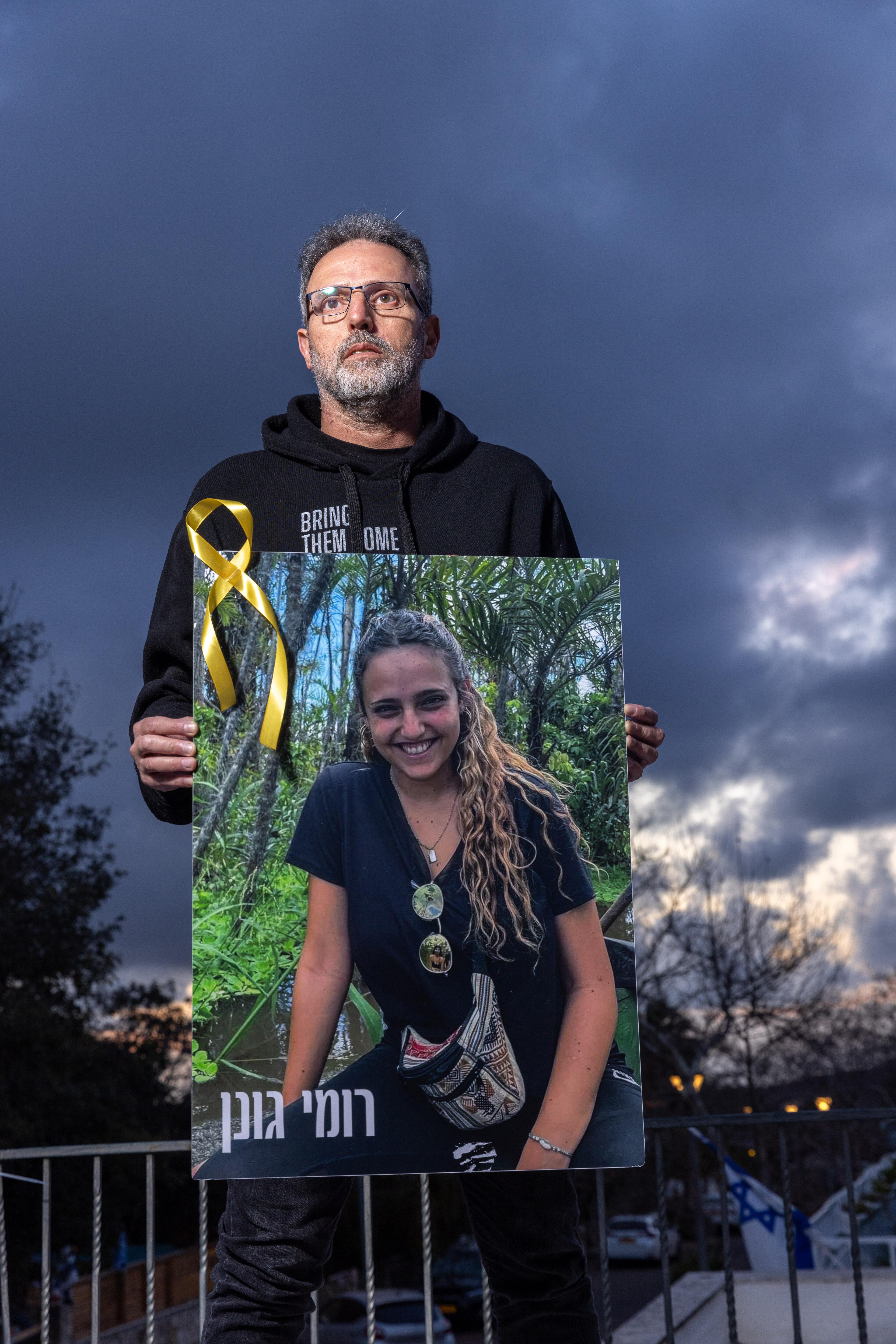 Portrait of Eitan Gonen, father of Romi Gonen who is being held hostage by Hamas terrorists in Gaza Portrait of Eitan Gonen, father of Romi Gonen who is being held hostage by Hamas terrorists in Gaza