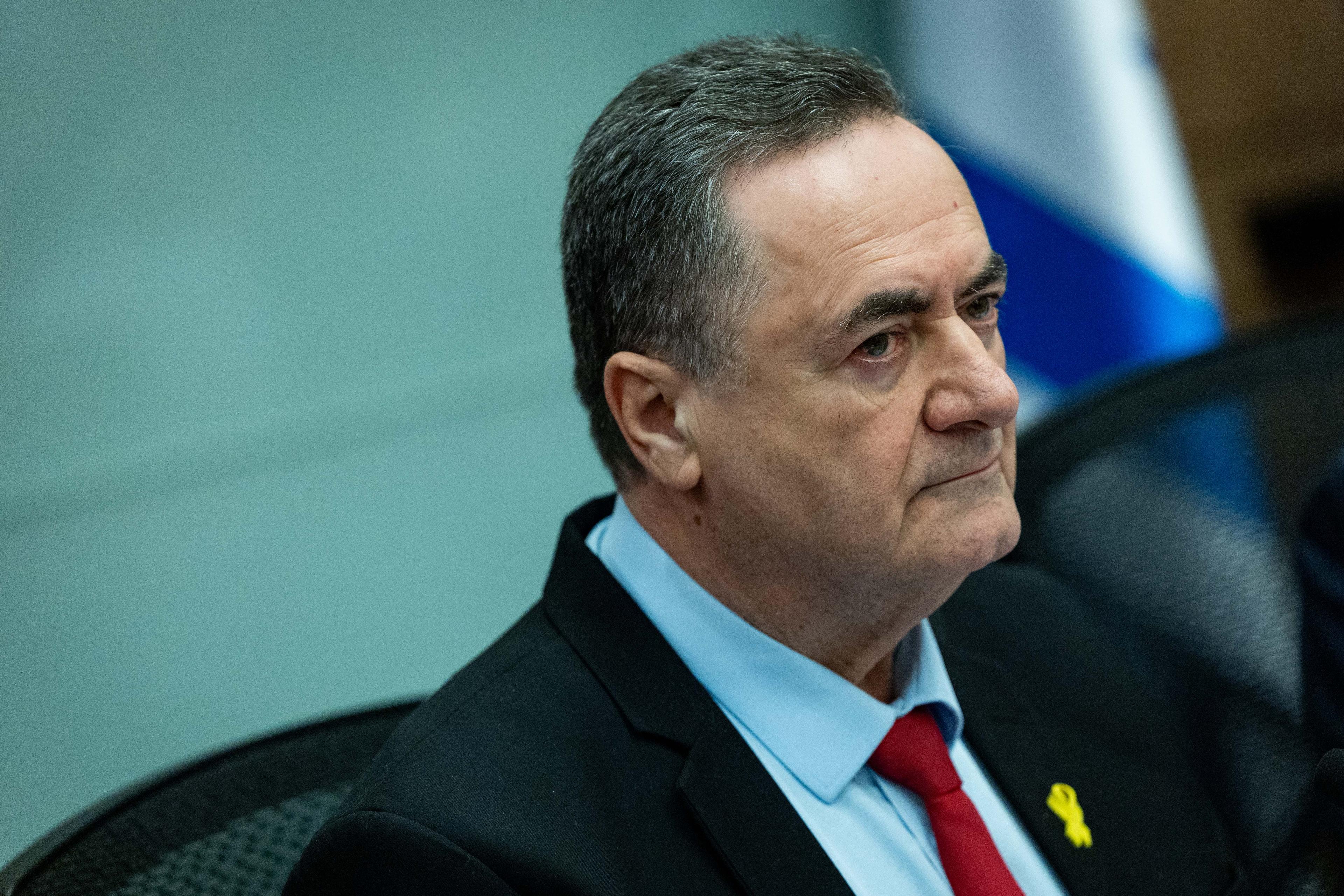 Israeli minister of Defense Israel Katz attends a discussion on the army conscription law at a Foreign Affairs and Defense committee meeting at the Knesset, the Israeli Parliament in Jerusalem, on January 14, 2025
