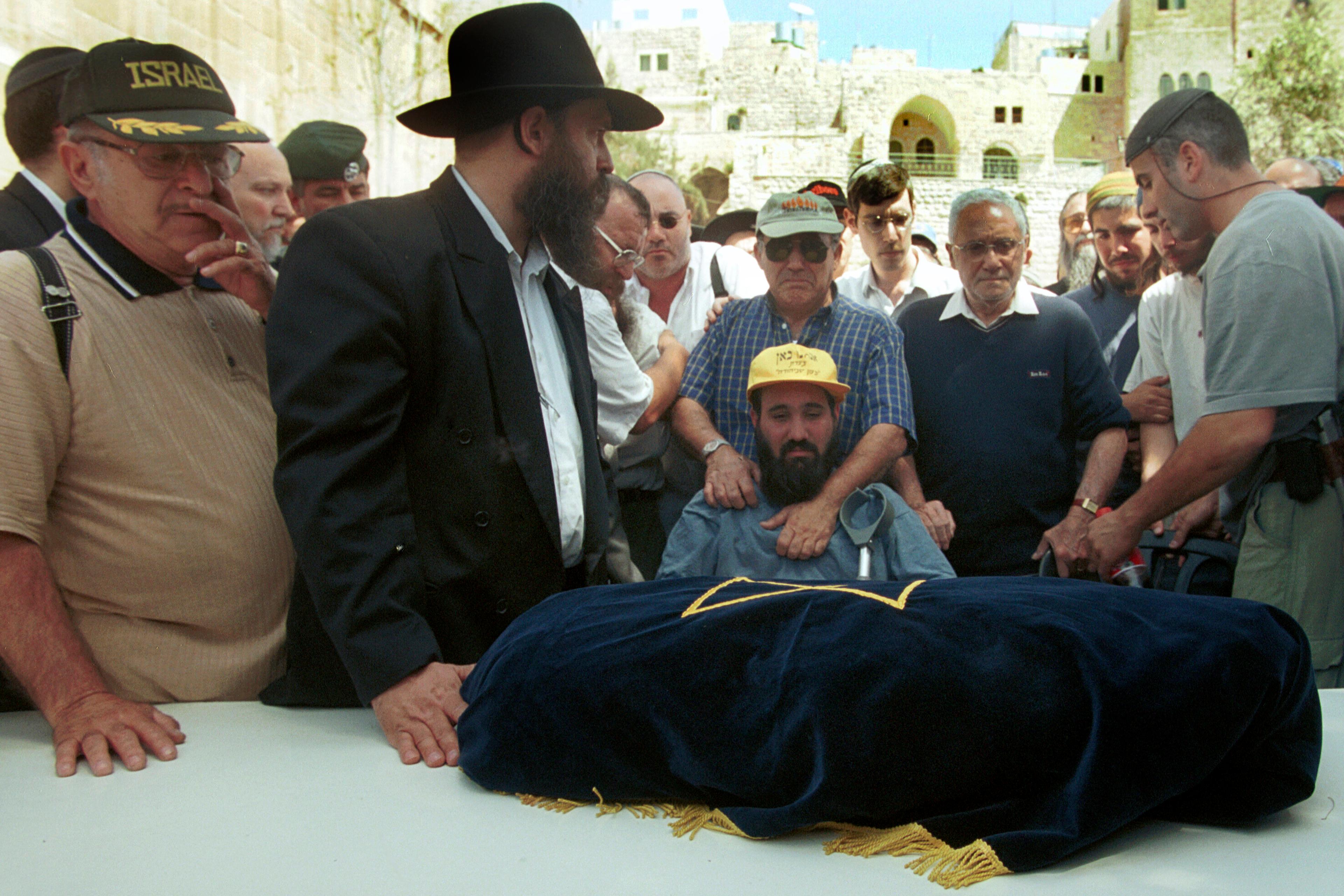 The funeral of baby Shalhevet Pass who was shot and killed by a Palestinian at close range during the Second Intifada. March 26, 2001.