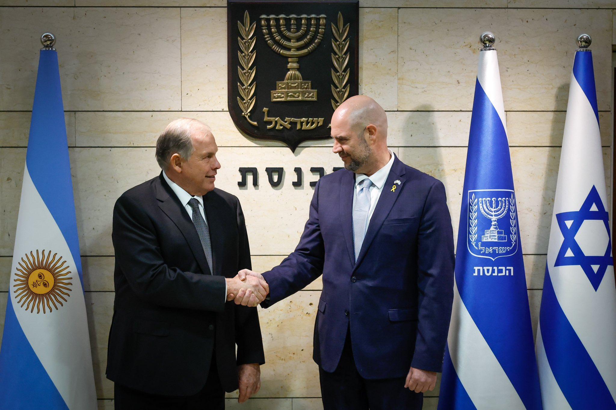 Knesset Chairman Amir Ohana and Argentinian Foreign Minister Gerardo Werthein.