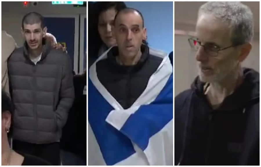 released hostages Or Levi, Eli Shapiro and Ohad Ben Ami in awful condition