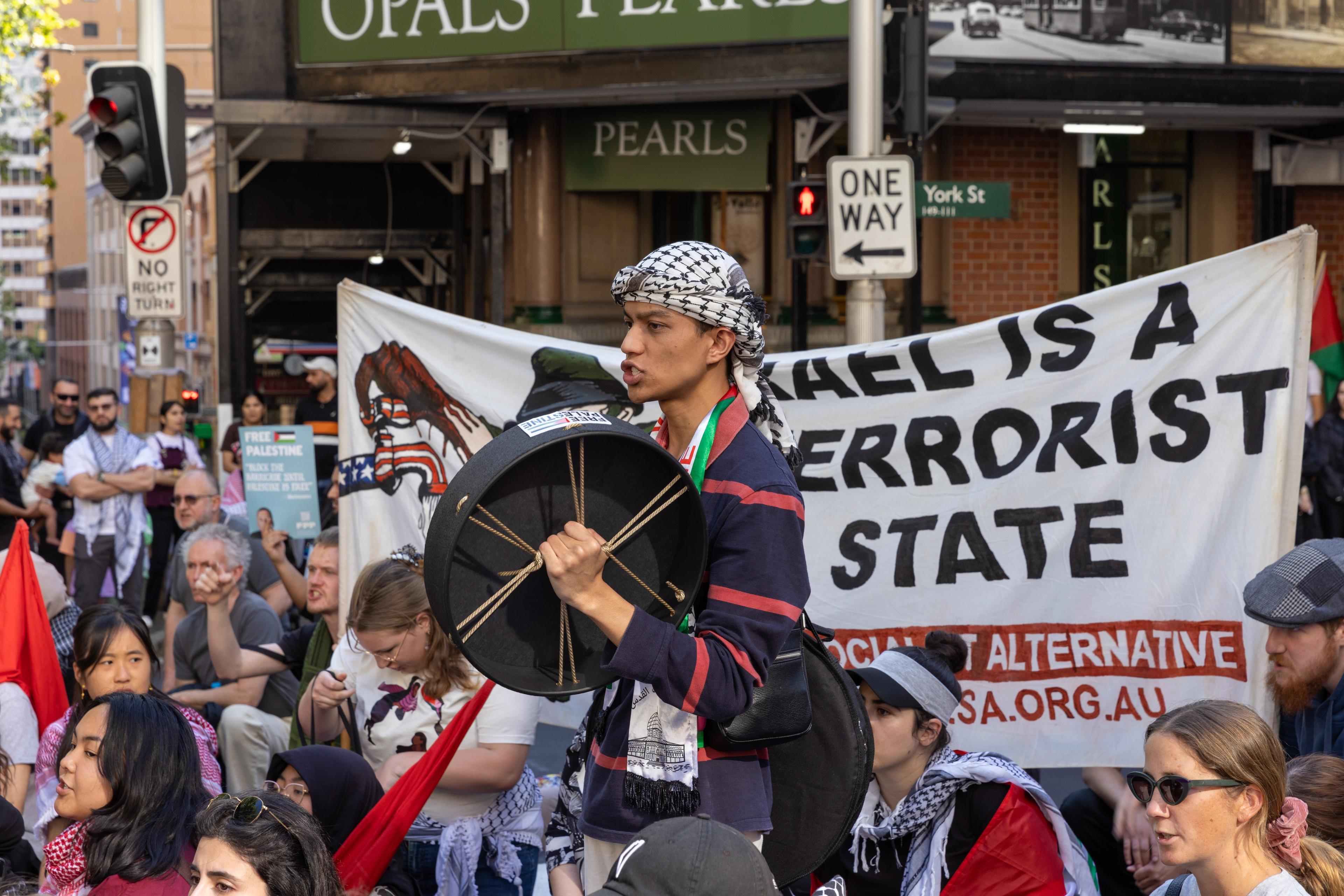 Anti Israel protest in streets of Sydney CBD, NSW, Australia, September 2024
