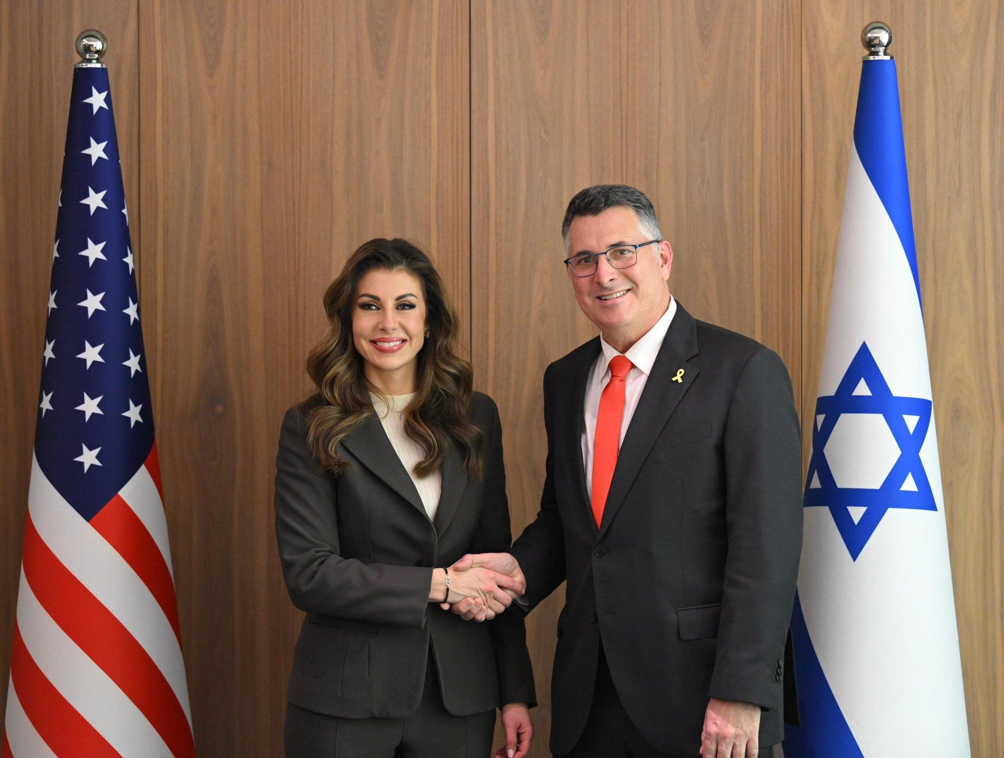 Foreign Minister Gideon Sa'ar and US Envoy Morgan Ortagus.