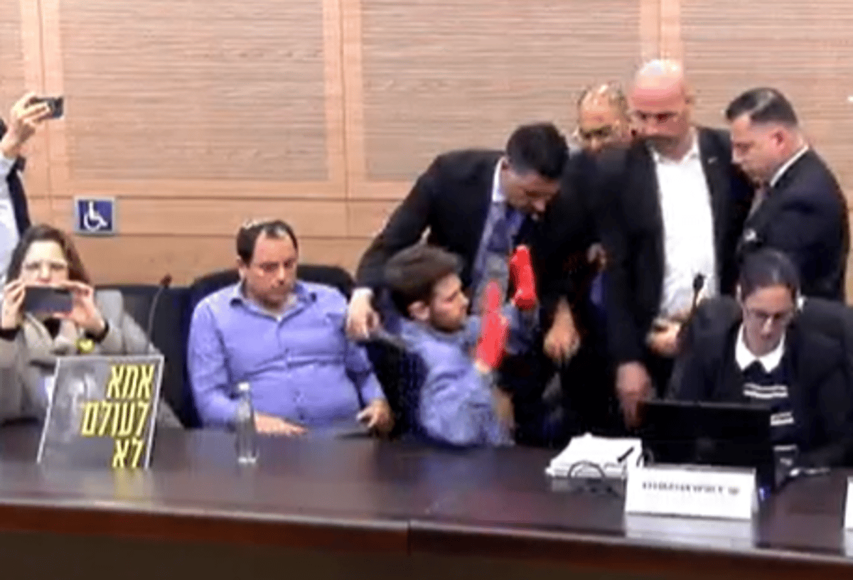 Protester at the Knesset being removed