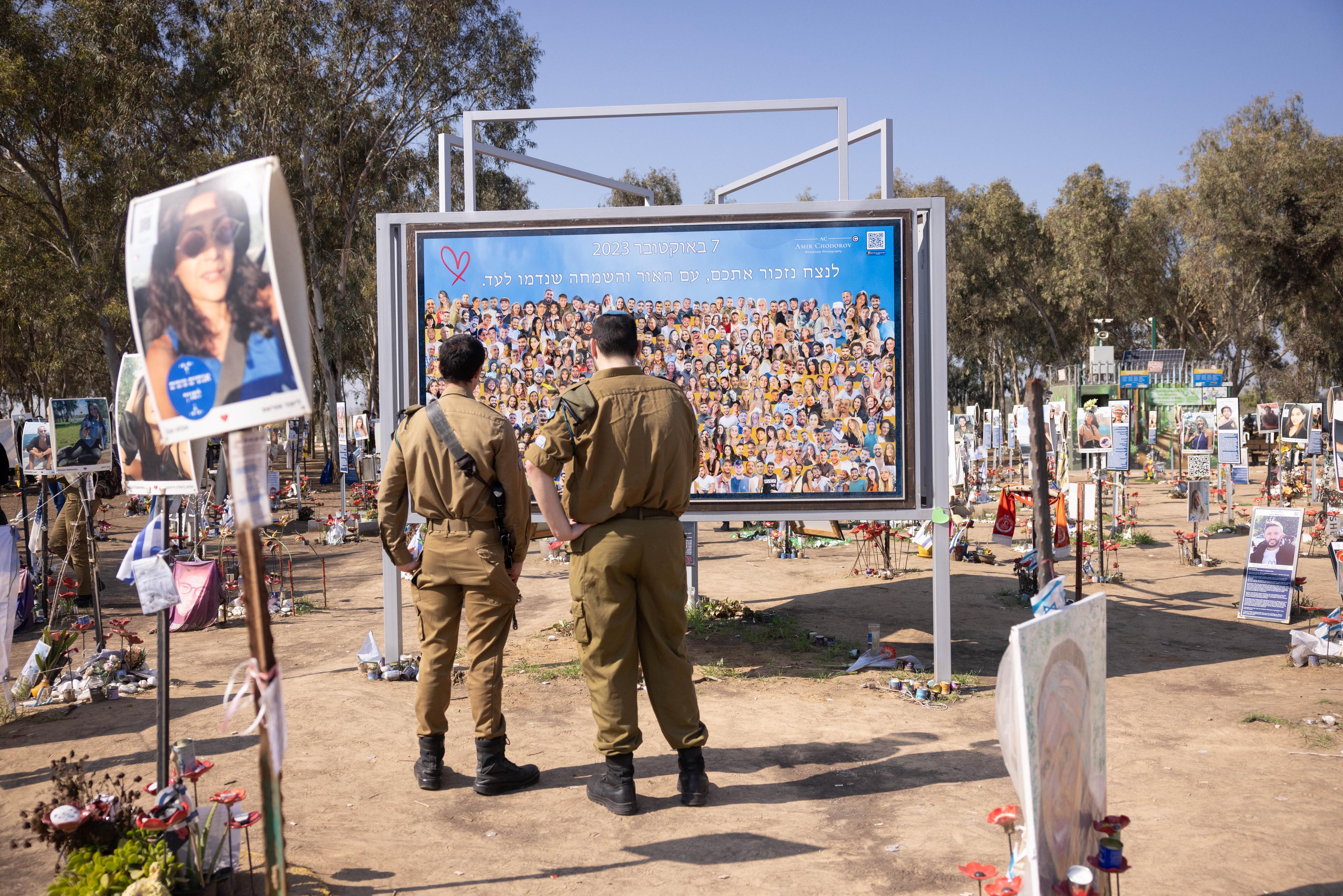 Israeli visit the site of the Nova music festival massacre in southern Israel. January 29, 2025. 
