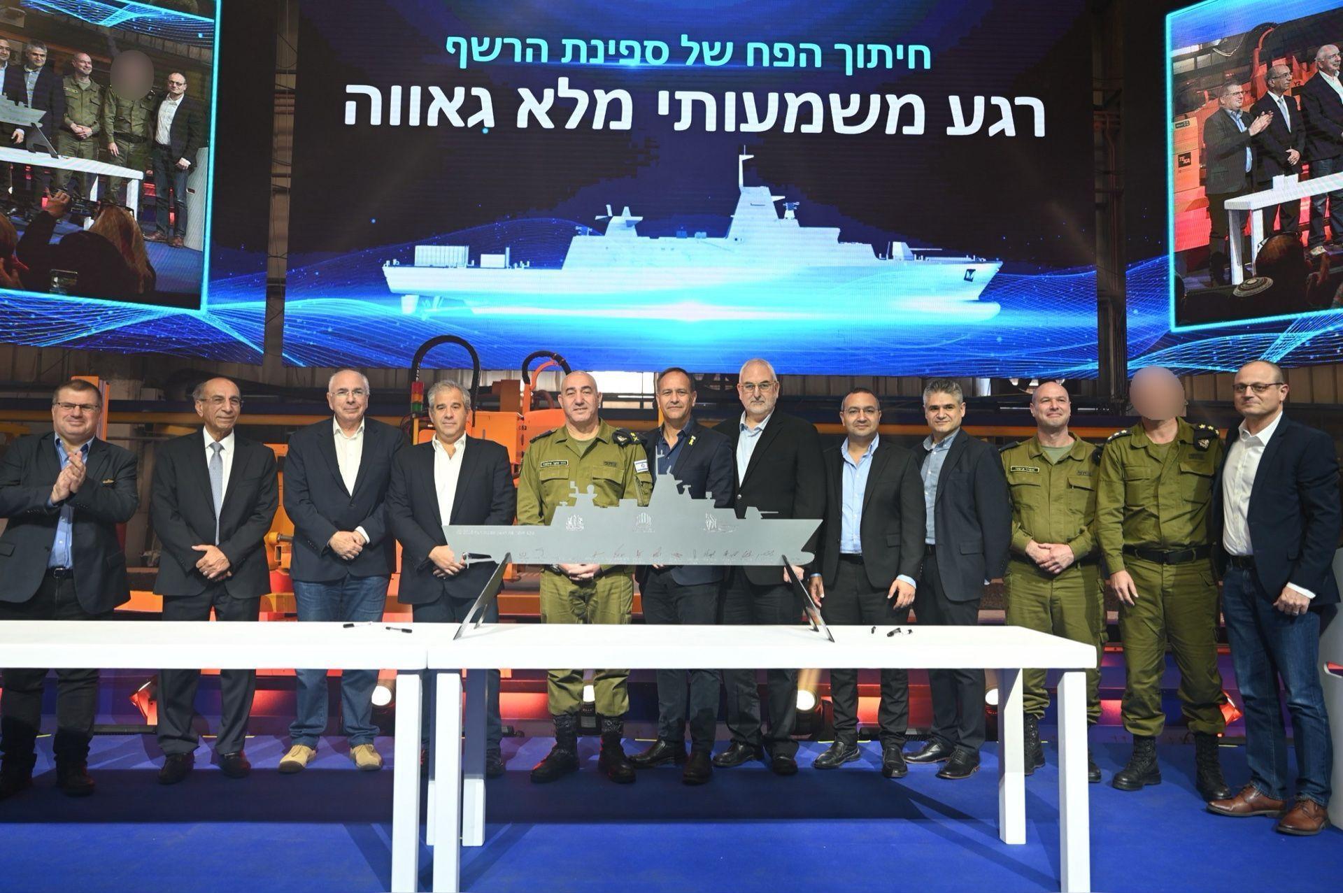Launching a new generation of Israeli naval ships.