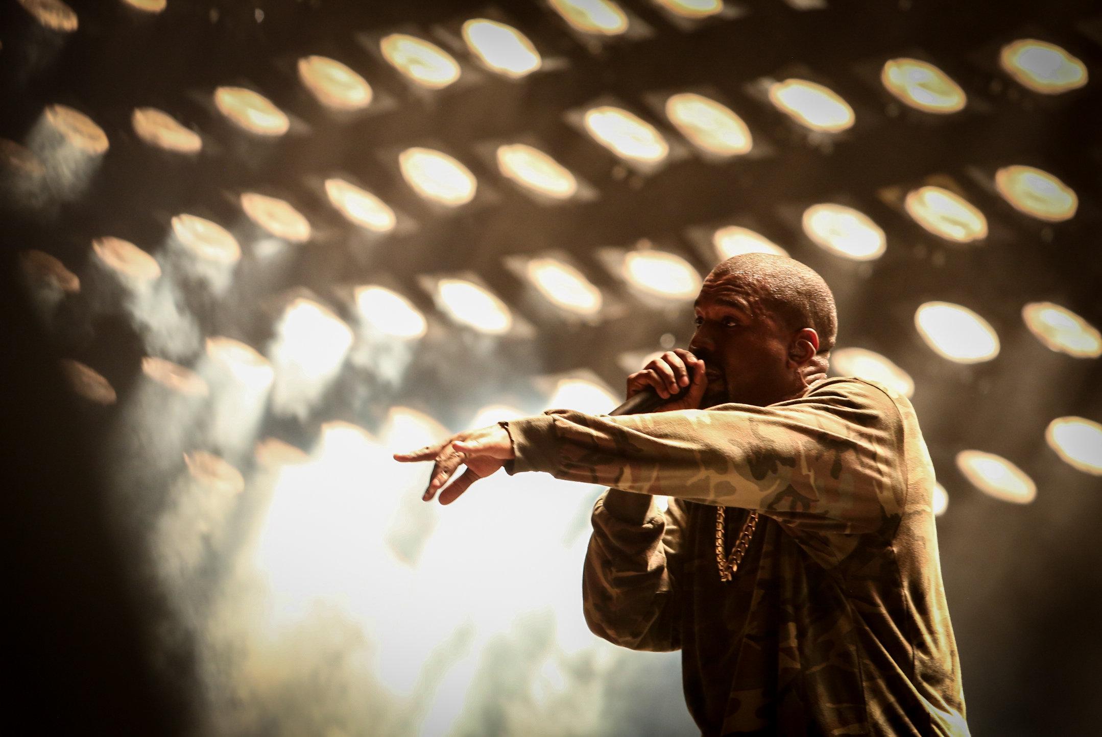American artist Kanye West performs at the Ramat gan stadium, near Tel Aviv, Israel, on September 30, 2015