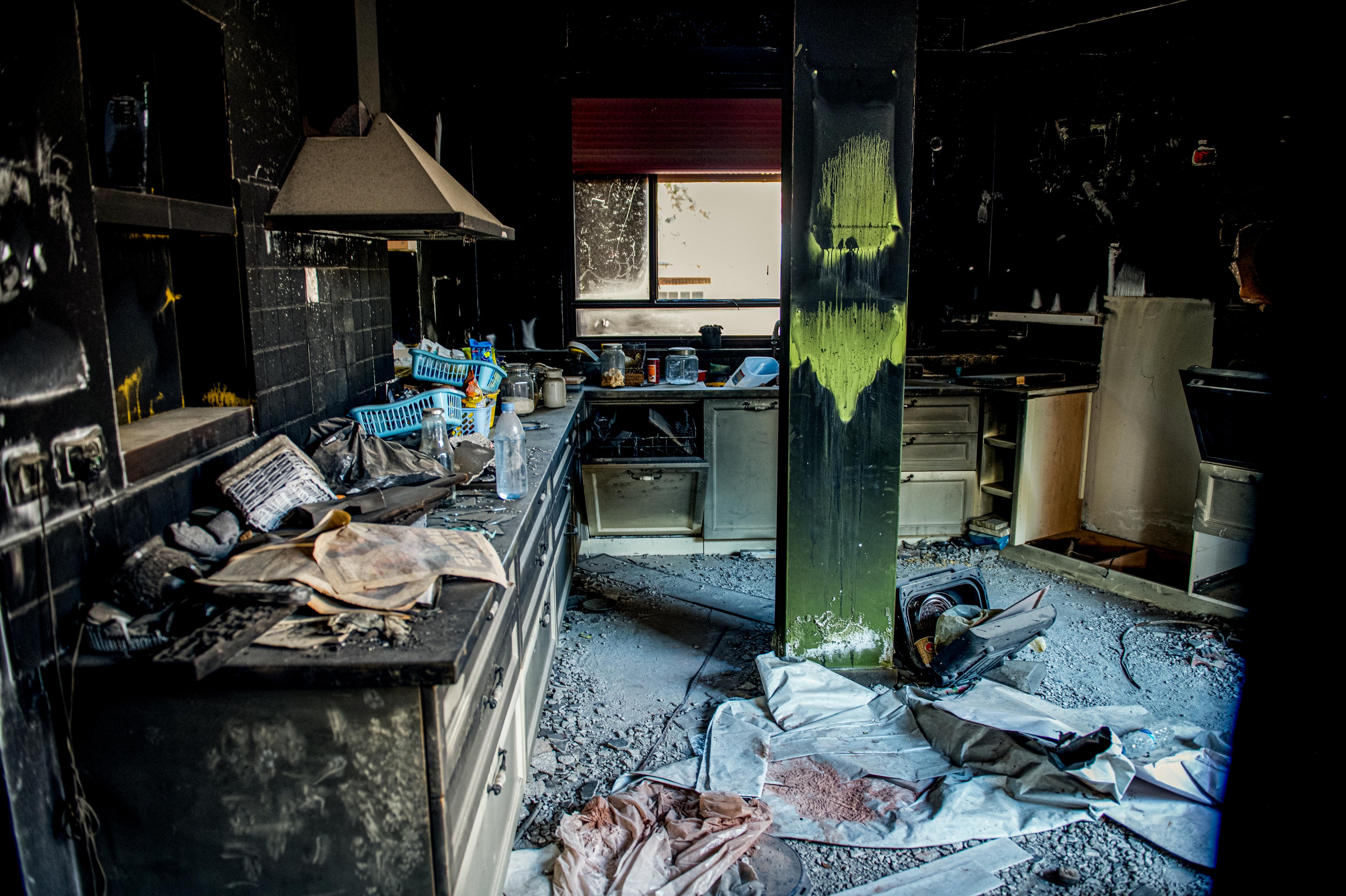 Destroyed houses from the October 7 massacre, a year ago, in Kibbutz Kfar Aza, southern Israel