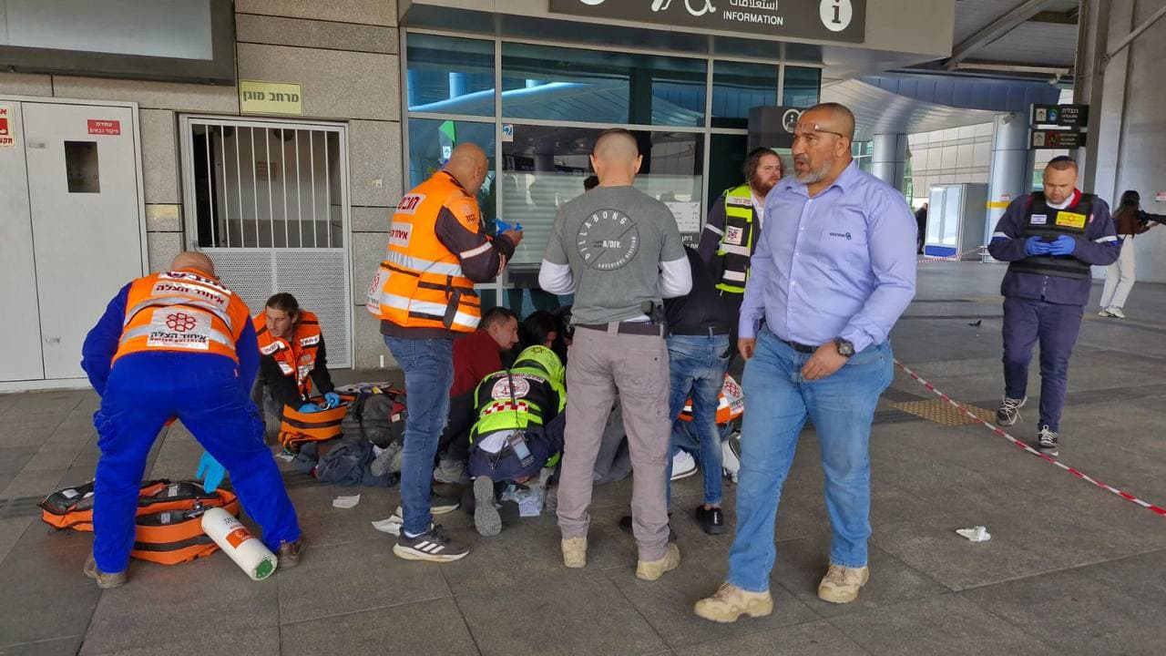 Rescue workers at the scene of a terror attack in Haifa, March 3, 2025