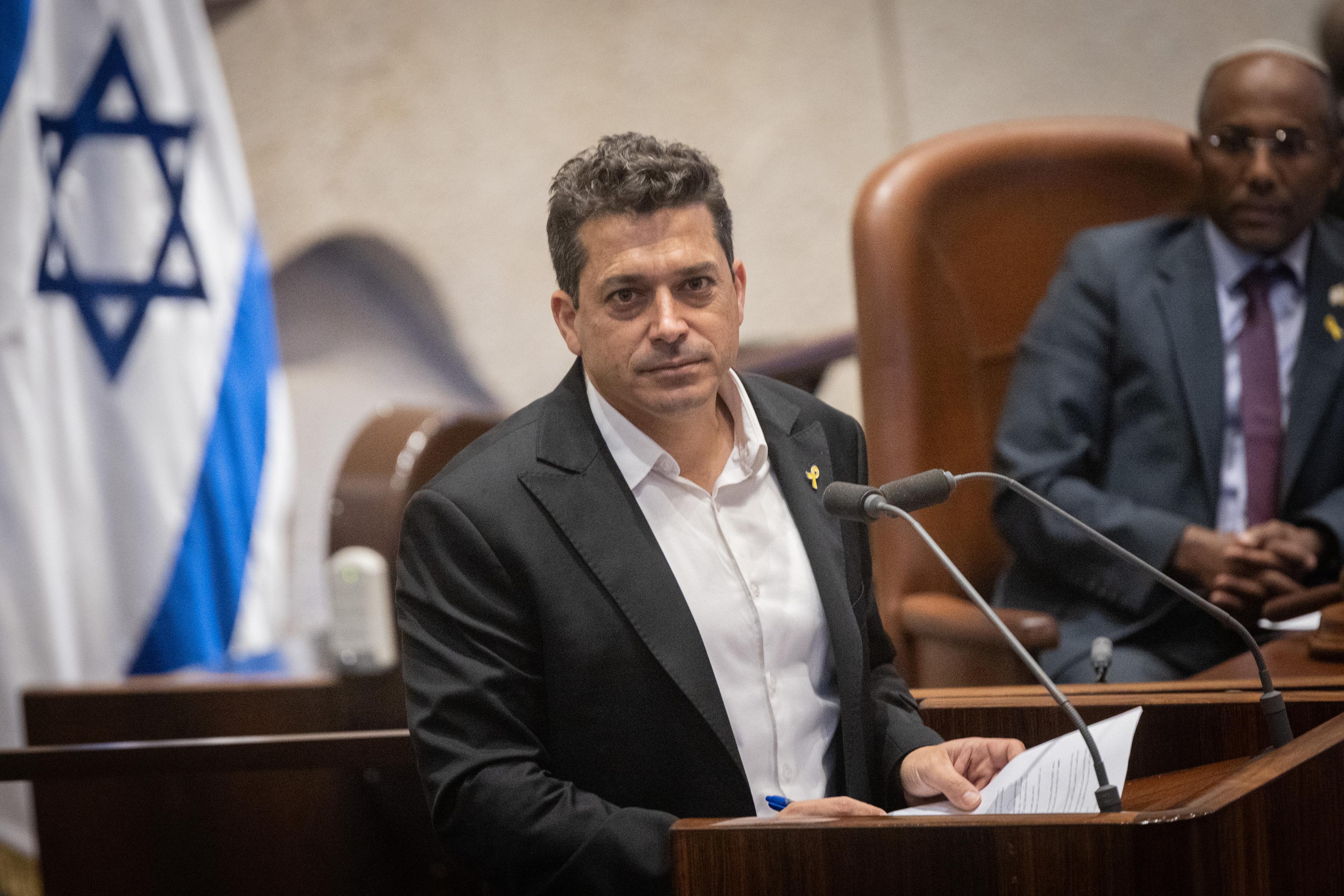 Israeli minister of Diaspora Affairs Amichai Chikli speaks during a plenum session at the assembly hall of the Israeli parliament in Jerusalem, on June 25, 2024. 