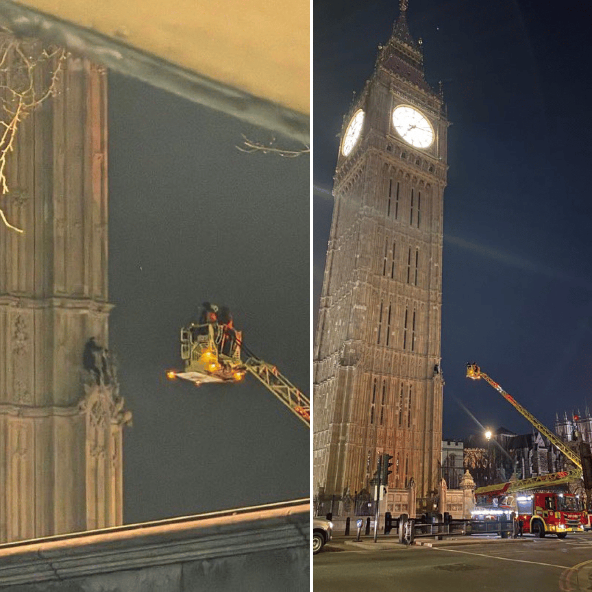 Protestor atop Big Ben Protestor atop Big Ben