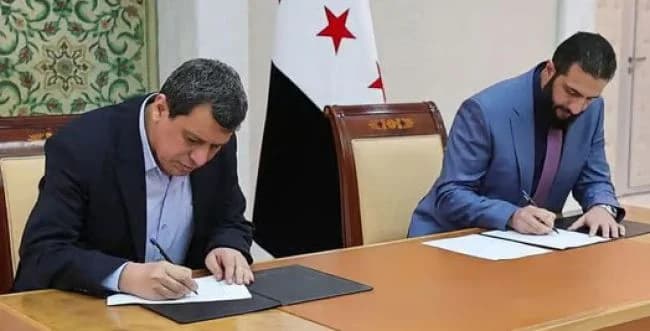 Signing a historic agreement.